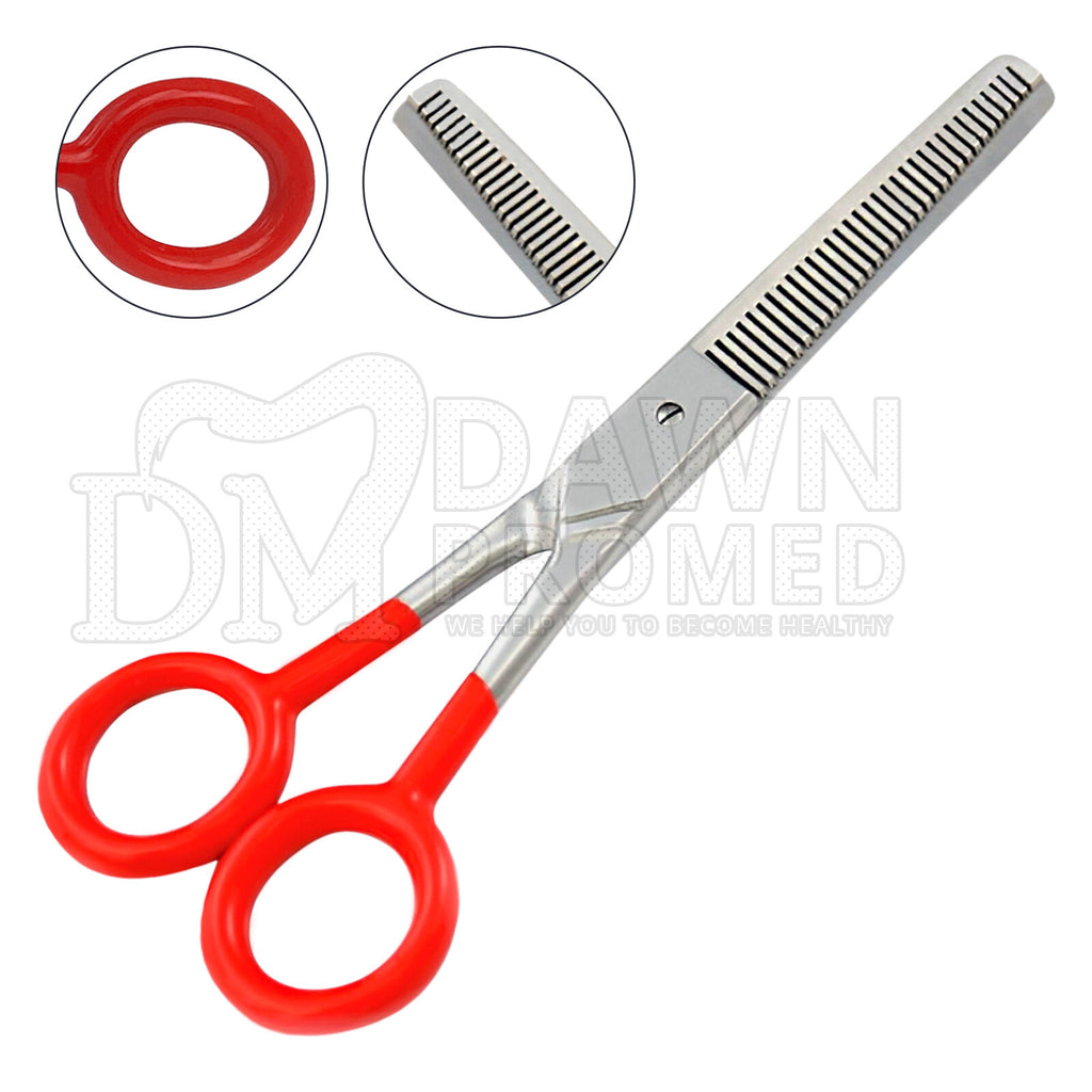 Professional Hair Cutting Shears & Thinning Scissors Set - 7" with Red PVC Handles