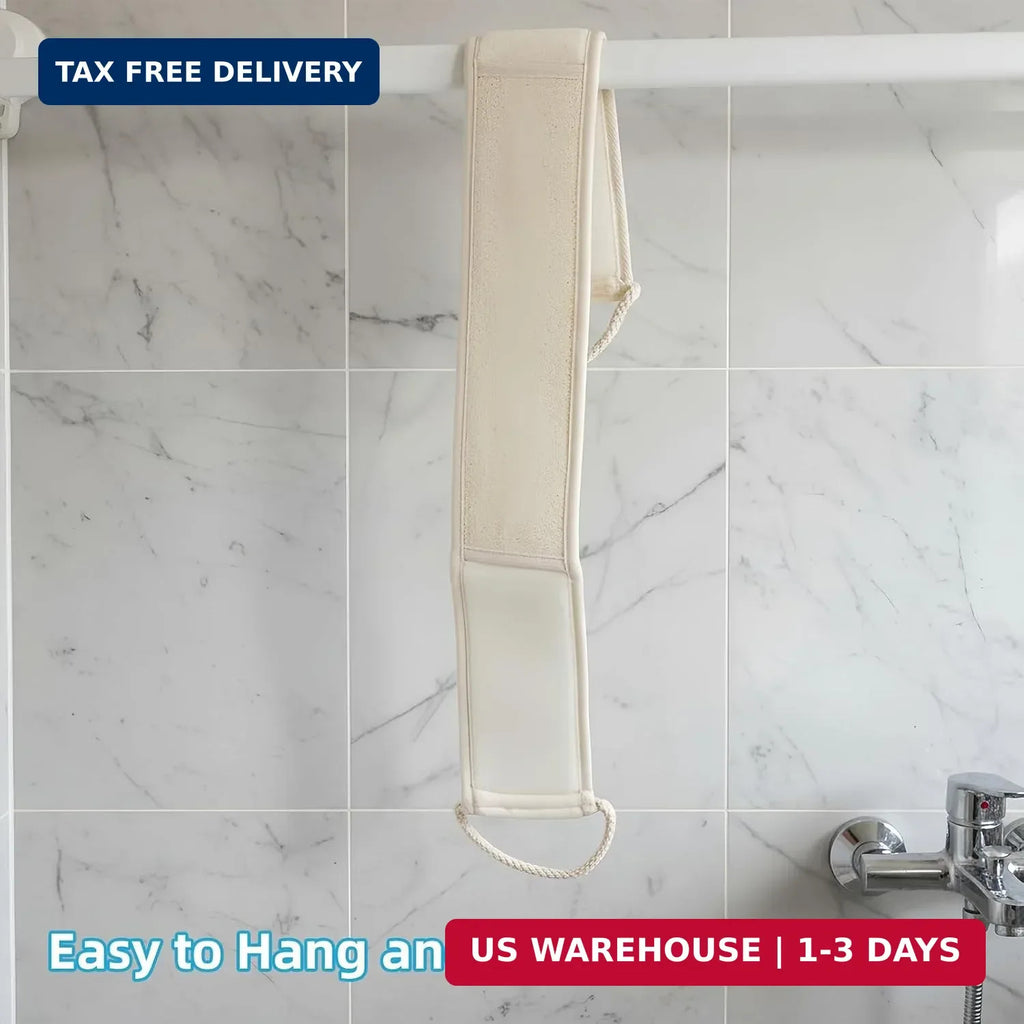 Long Natural Loofah Back Scrubber for Shower, Exfoliating Body Sponge with Cotton Handles - 33 Inch