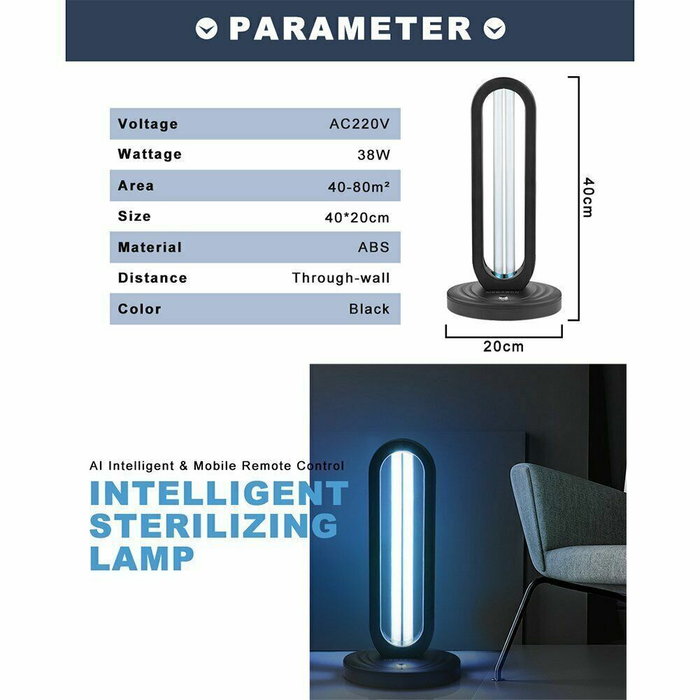 Portable UV-C Disinfection Sterilizer 38W Timer Remote Ozone for Household