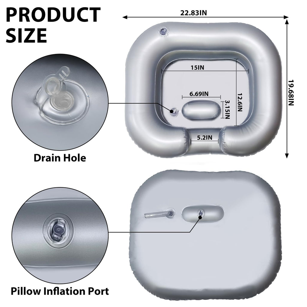 Inflatable Portable Hair Washing Basin with Drain Tube & Air Pump for Elderly & Bedside Use