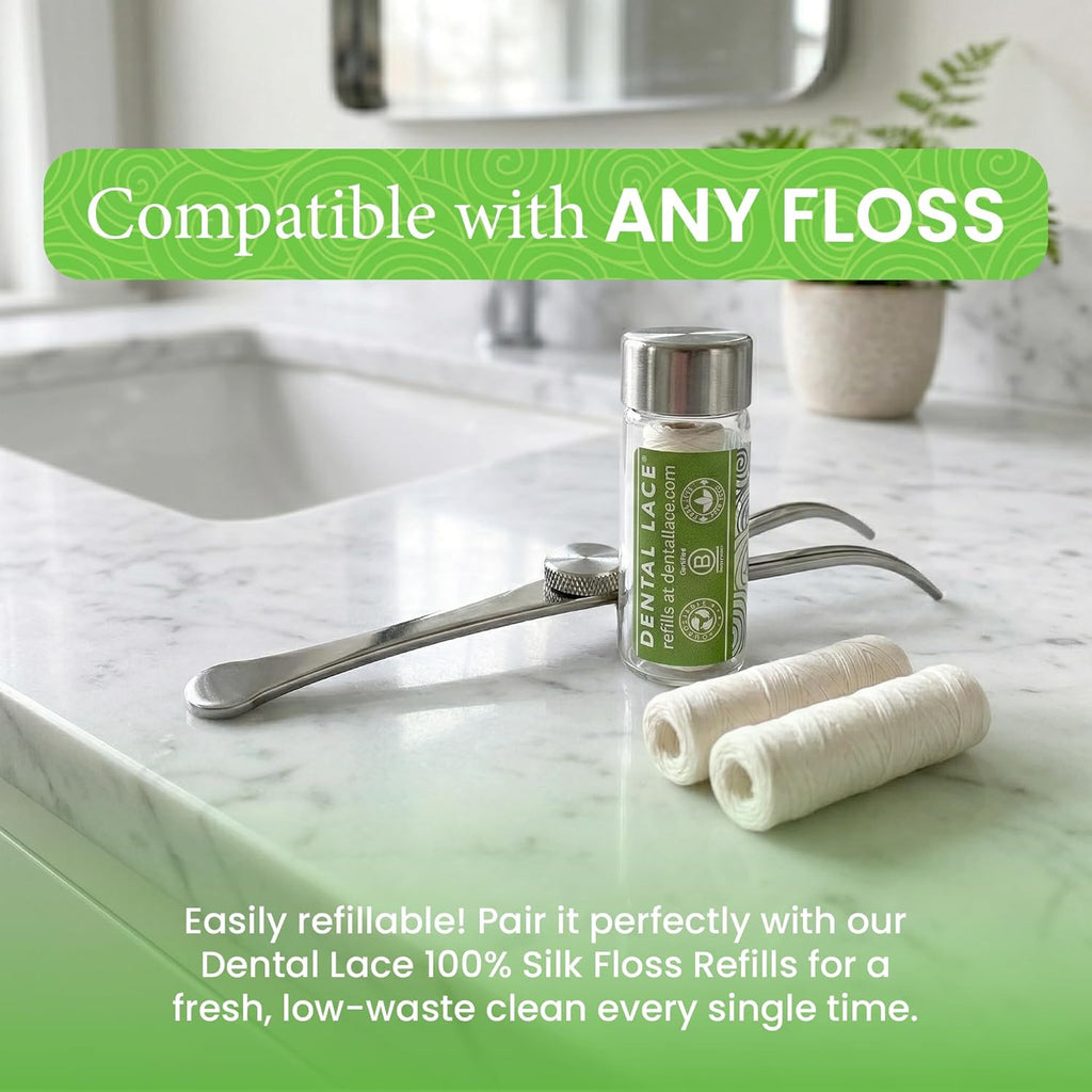 Refillable Stainless Steel Dental Flosser Handle – Reusable & Eco-Friendly
