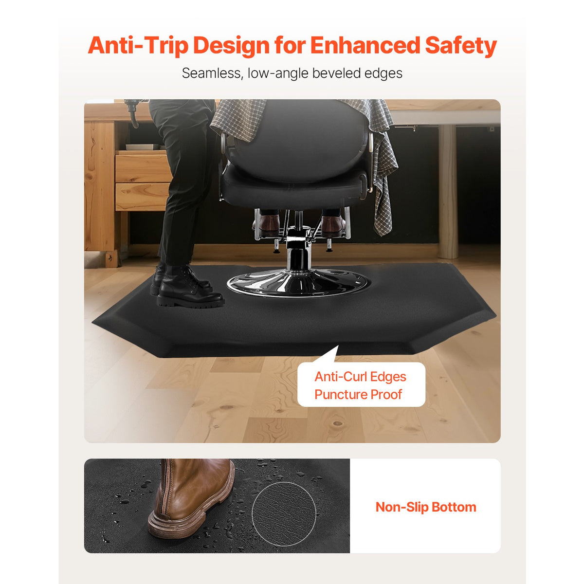 Anti-Fatigue Salon Floor Mat 4x5 ft with 1/2-Inch Foam for Hair Stylist Comfort