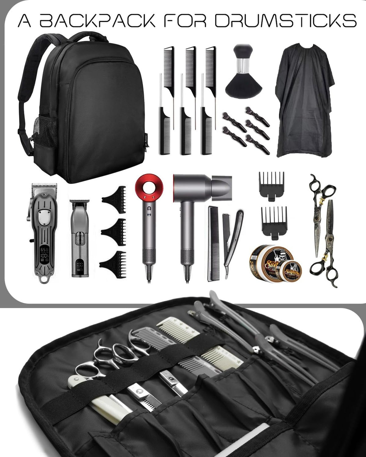 High-Capacity Barber Backpack for Clippers & Salon Tools - Unisex