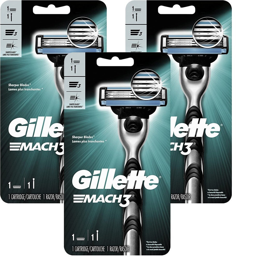 Gillette Mach3 Razor Handle & Refill Cartridge Set - 3 Pack