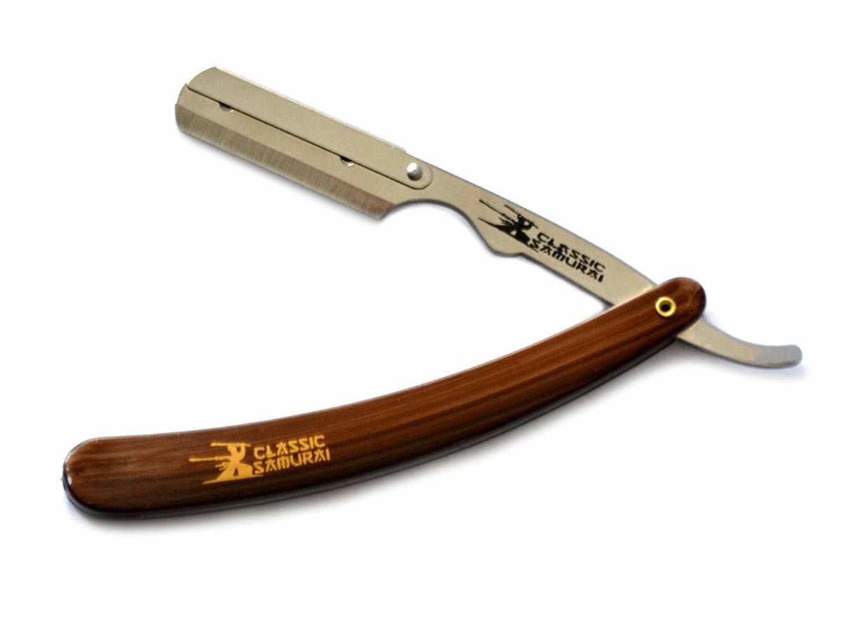 Professional Barber Straight Razor Shavette with Brown Handle - Replaceable Blade System