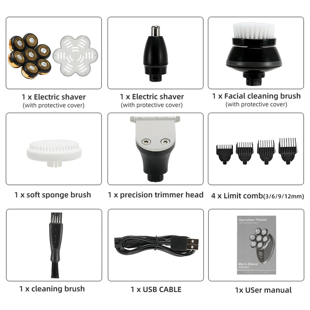 Electric Head Shaver for Bald Men 5-in-1 Cordless Razor Wet & Dry Grooming
