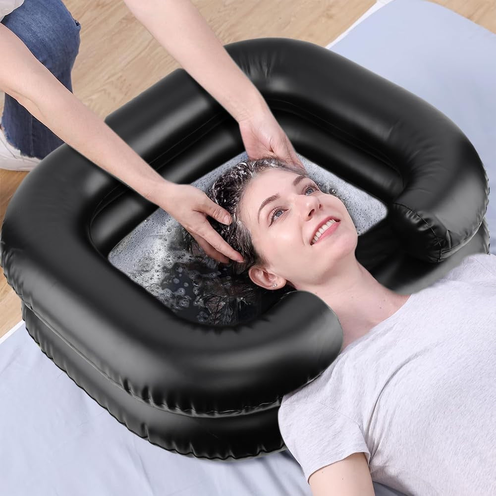 Inflatable Hair Washing Basin Portable Bed Shampoo Bowl with Massage Comb & Pump