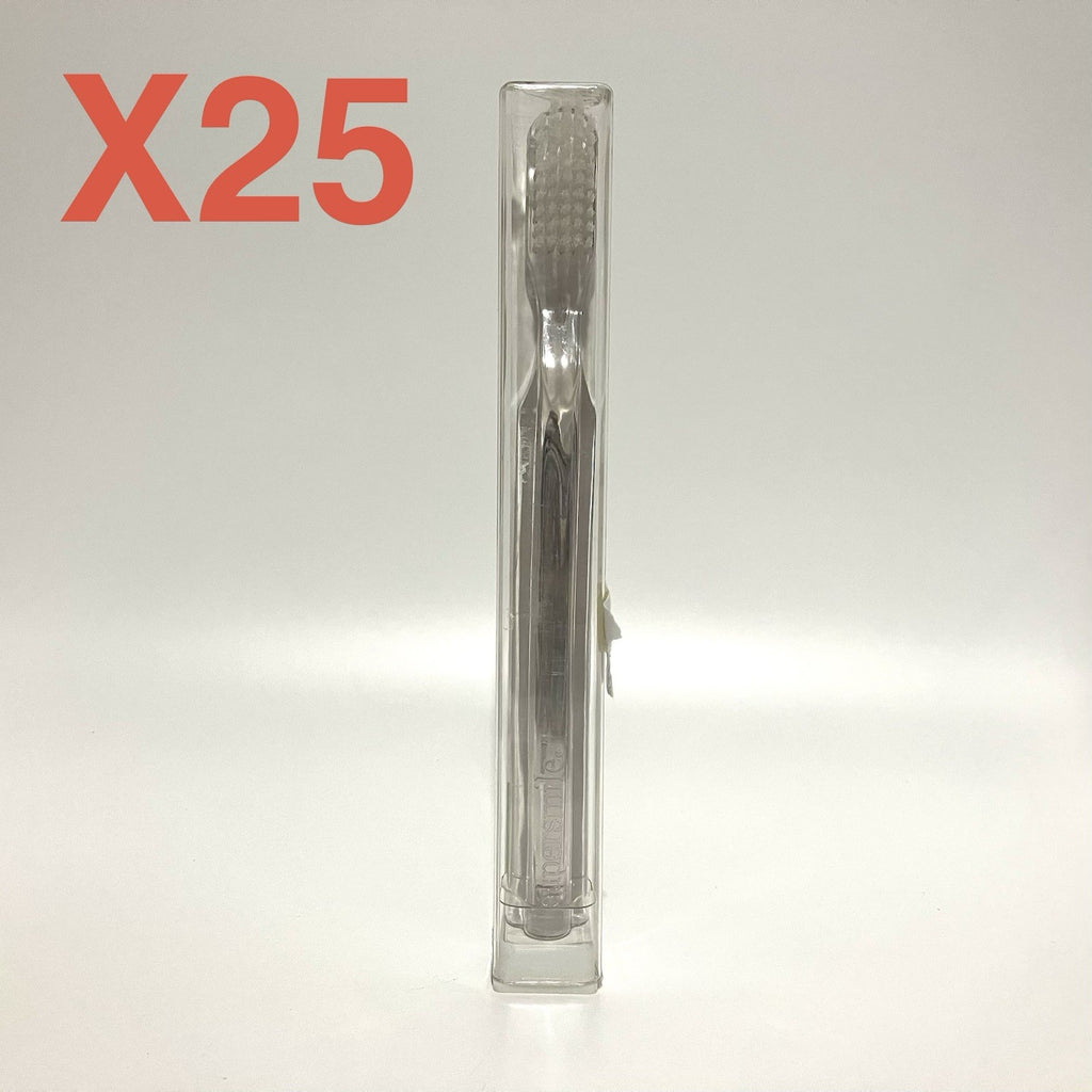 Bulk Pack of 25 Soft Crystal Clear Ergonomic Toothbrushes - 45° Angle