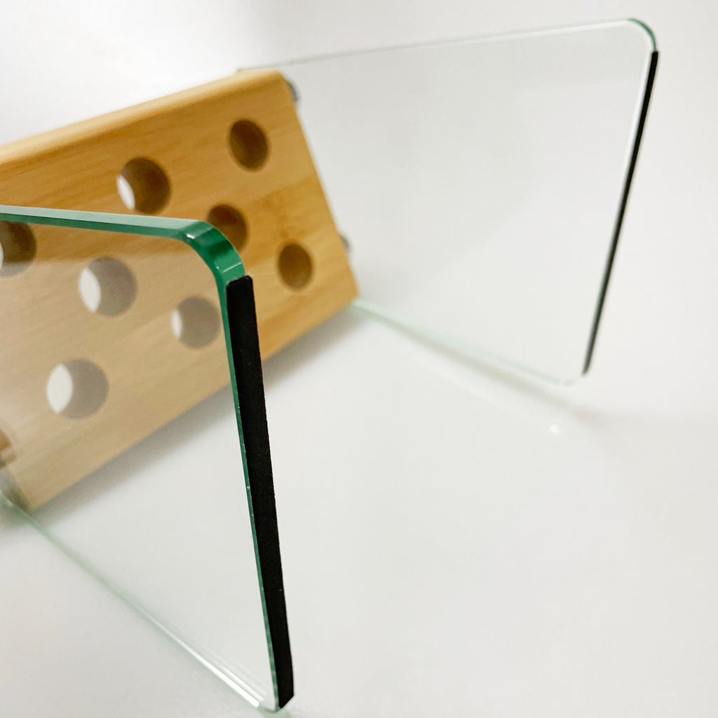 Hair Scissors Holder Organizer Bamboo Glass Block Salon Tool Storage