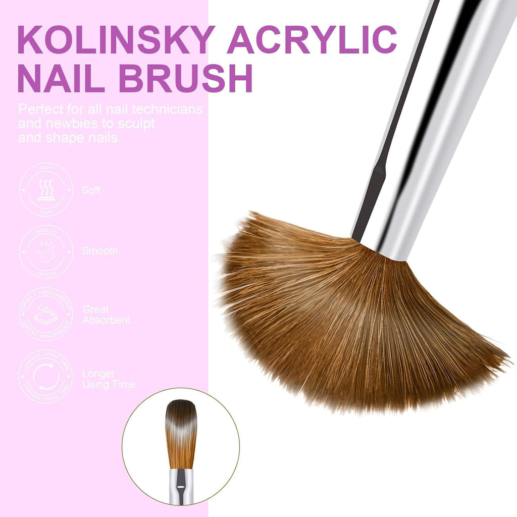 Professional Acrylic Nail Brush Set 4 Pieces - Kolinsky Sable Nail Art Tools