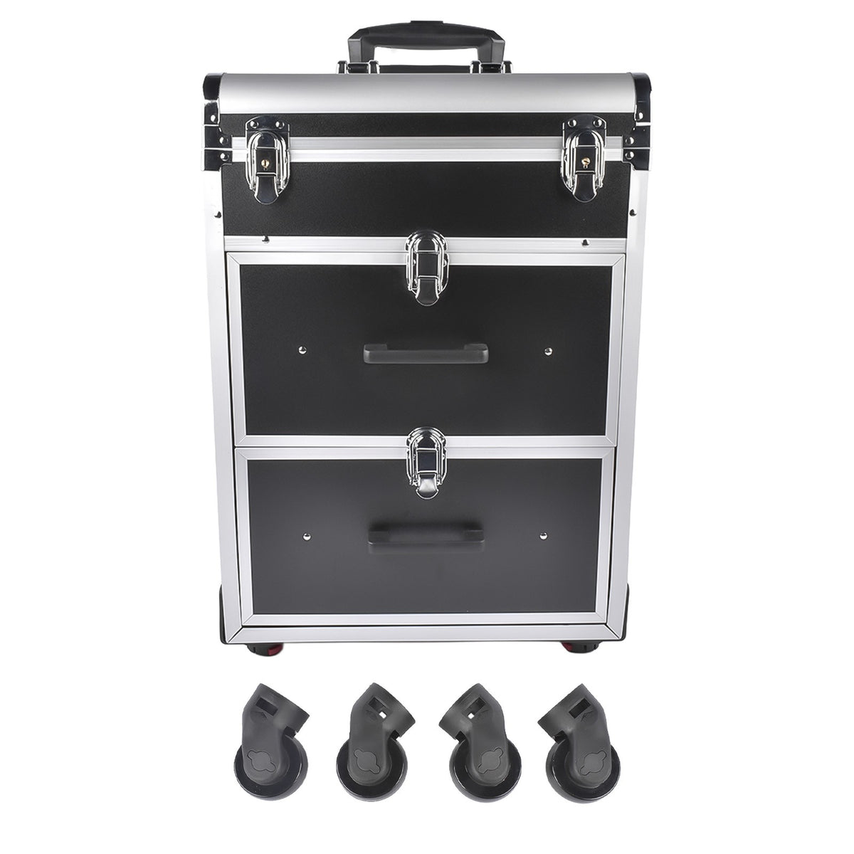 Large Rolling Makeup Train Case with Drawers and Wheels for Professionals
