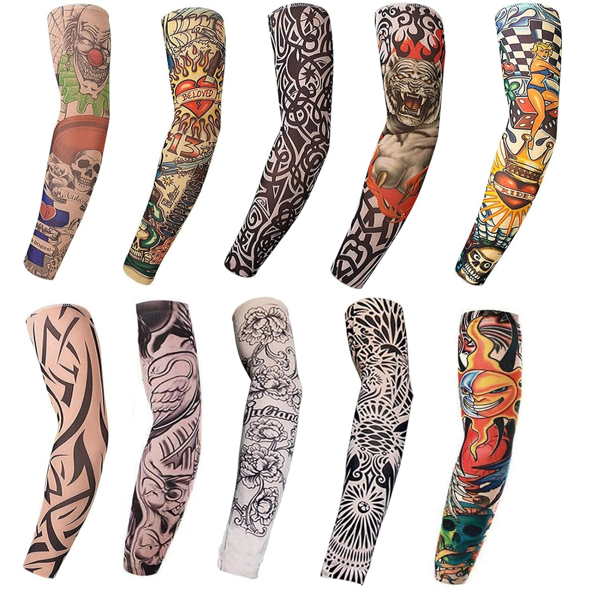 Temporary Arm Sleeve Tattoos Set – 10 Pairs Multi-Design Fake Ink for Men