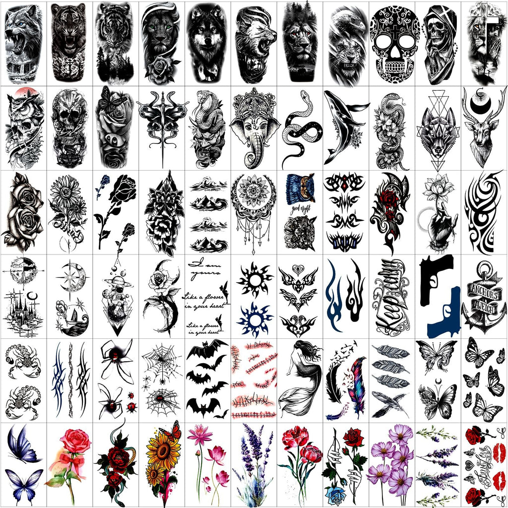 Temporary Body Tattoos Stickers Set 82 Sheets Halloween & Summer Designs