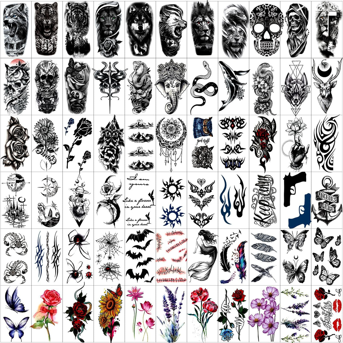 Temporary Body Tattoos Stickers Set 82 Sheets Halloween & Summer Designs