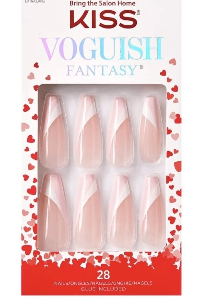 Pink & White Long Square Nail Tips - Fake False Acrylic Nails