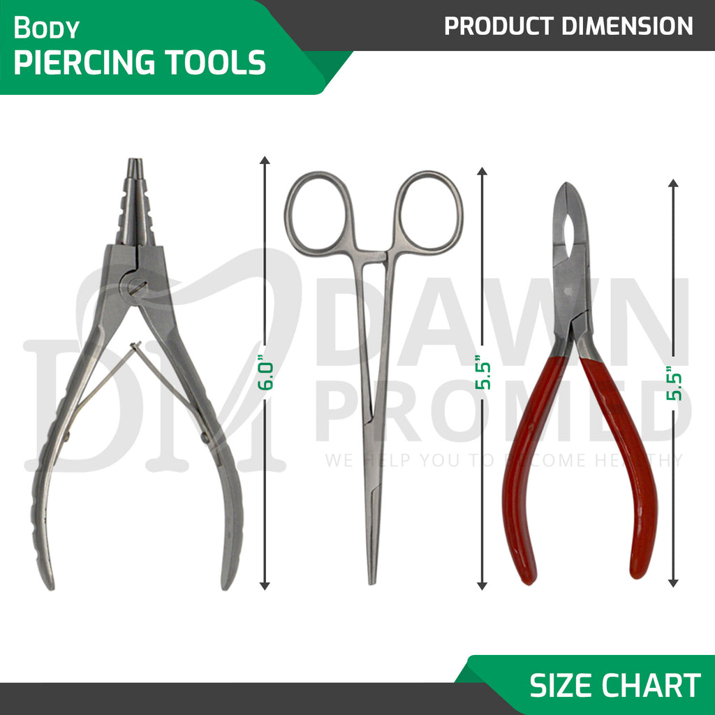 Body Piercing Kit Tools - Penington/Sponge Forceps, Kelly & Ring Plier Set