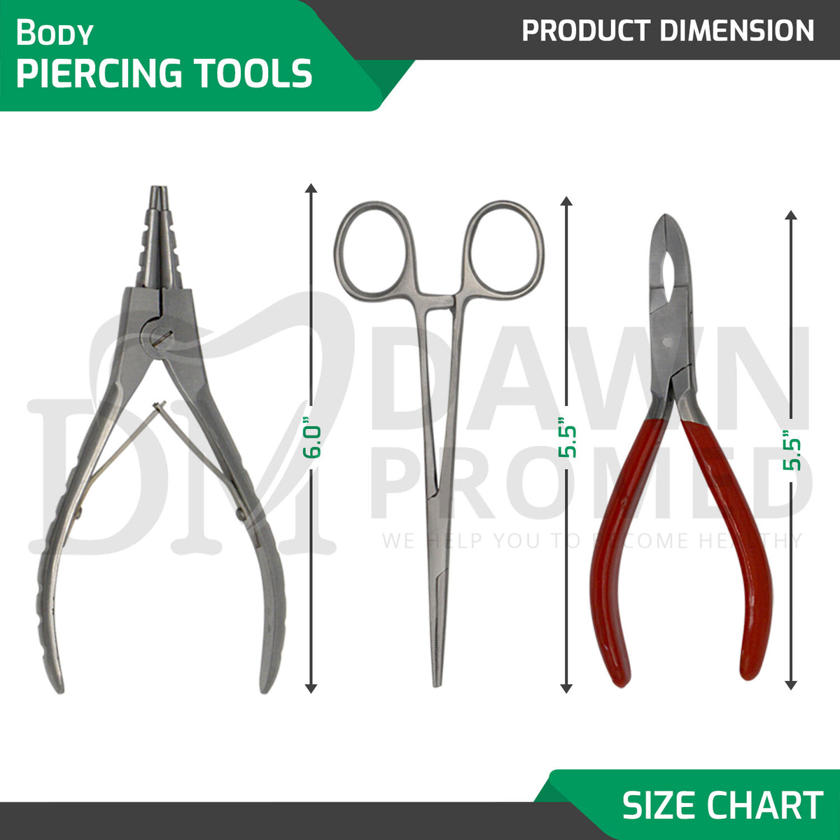 Body Piercing Kit Tools - Penington/Sponge Forceps, Kelly & Ring Plier Set