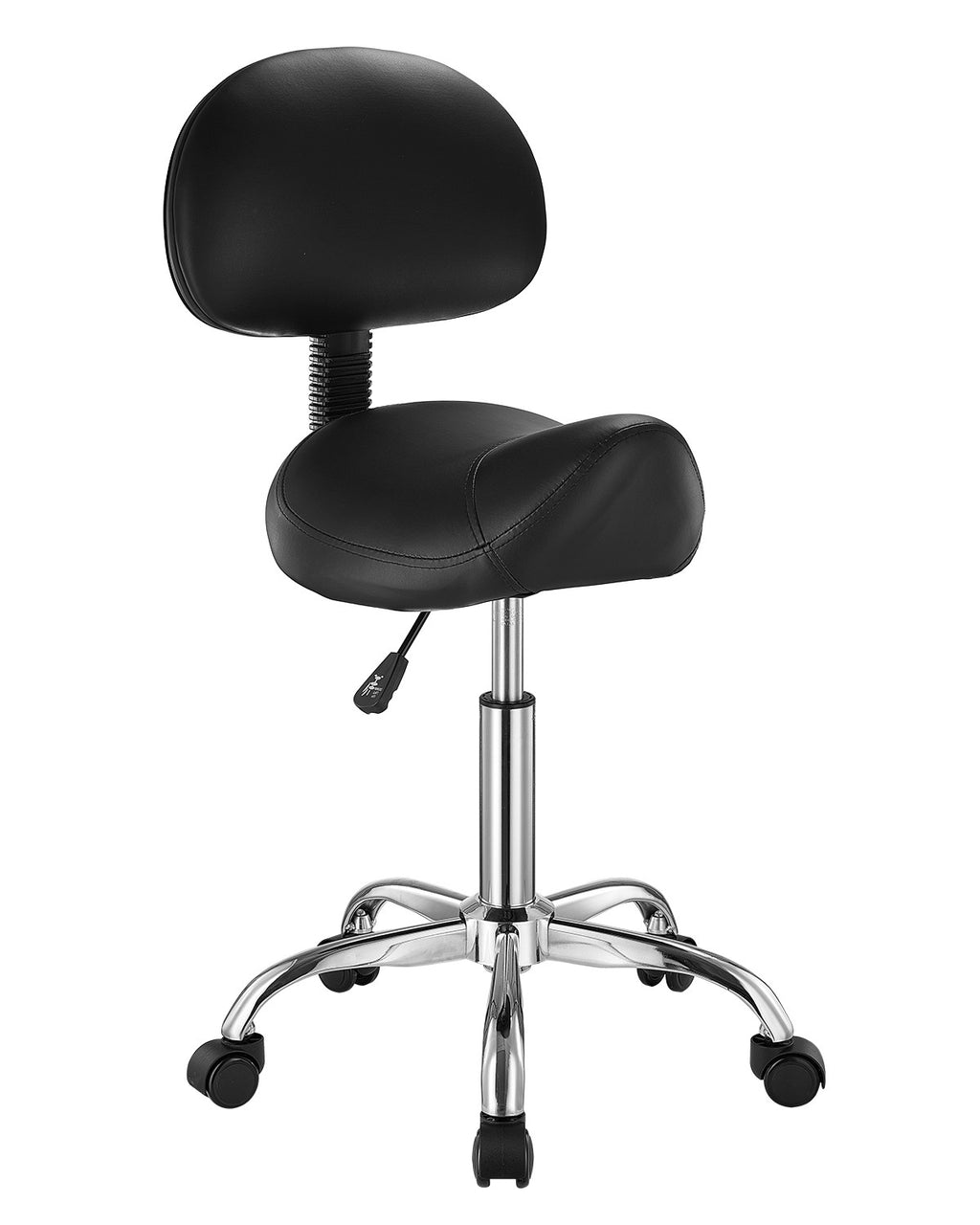 Adjustable Saddle Stool with Backrest and PU Leather Seat - Swivel Office Chair