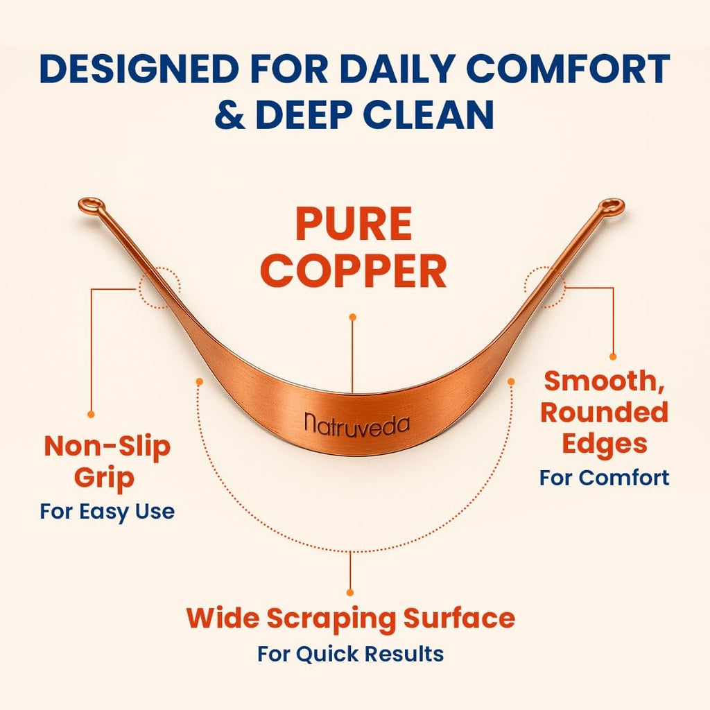 Copper Tongue Scraper Set for Oral Hygiene - 4 Pack Metal Mouth Cleaners