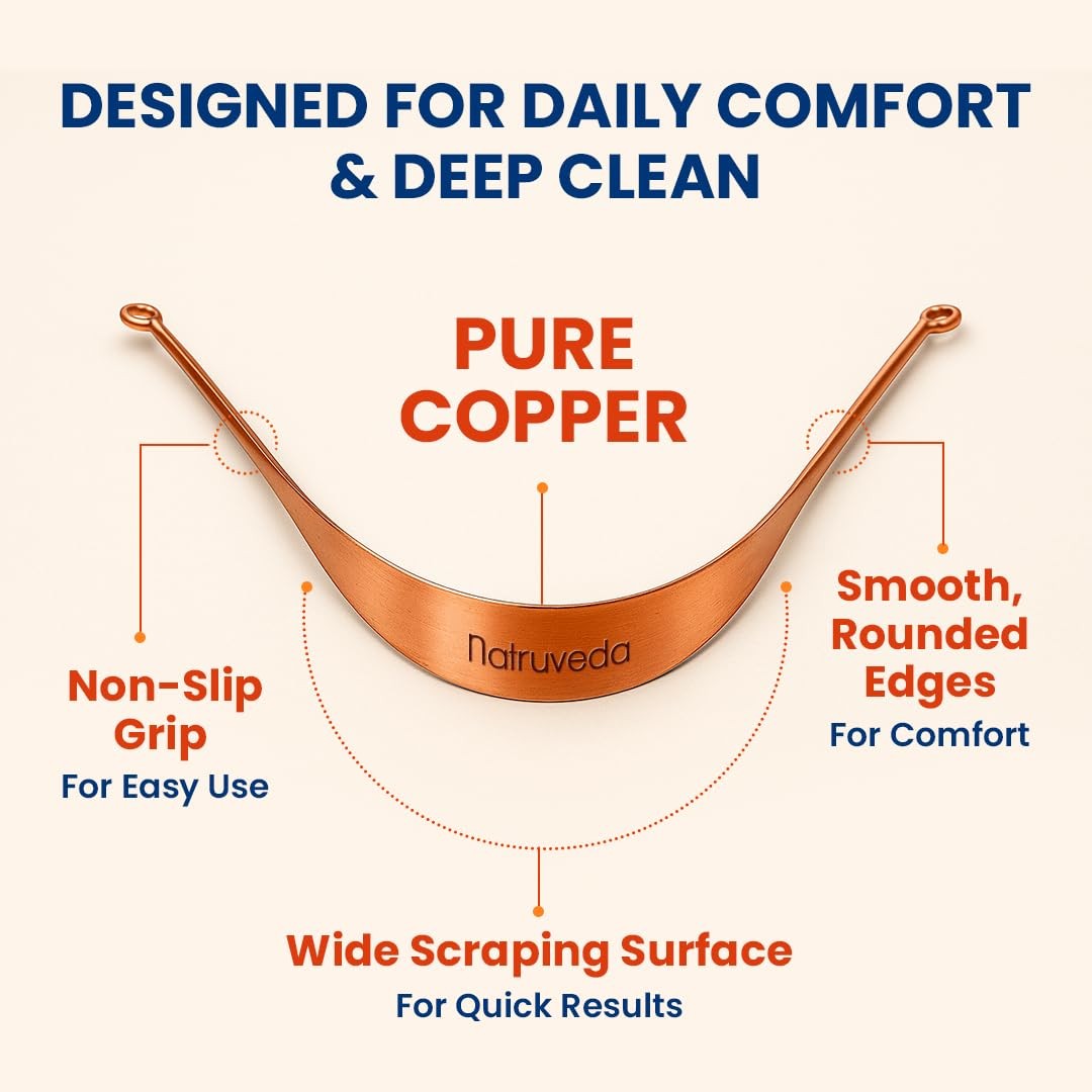 Copper Tongue Scraper Set for Oral Hygiene - 4 Pack Metal Mouth Cleaners