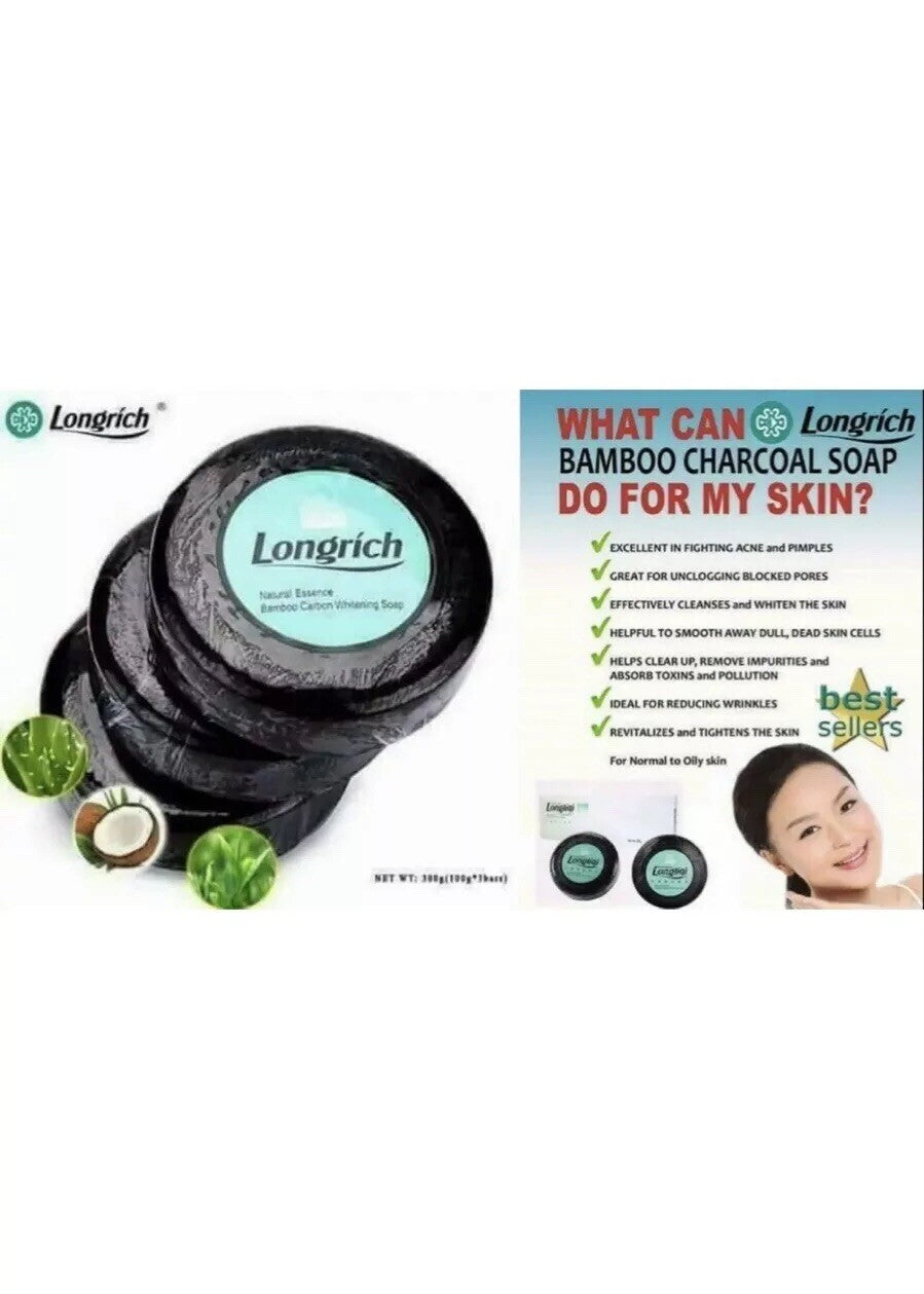 Bamboo Charcoal Brightening Black Soap for Acne & Dark Spots - 3x100g
