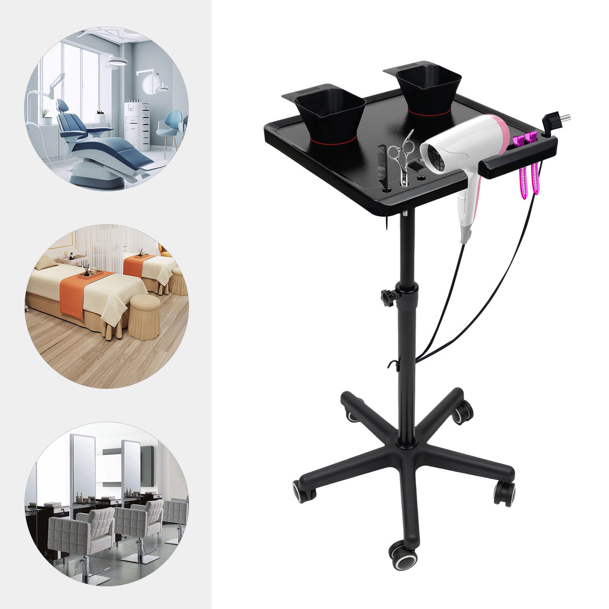 Height Adjustable Salon Tray Cart for Hair Extensions & Styling
