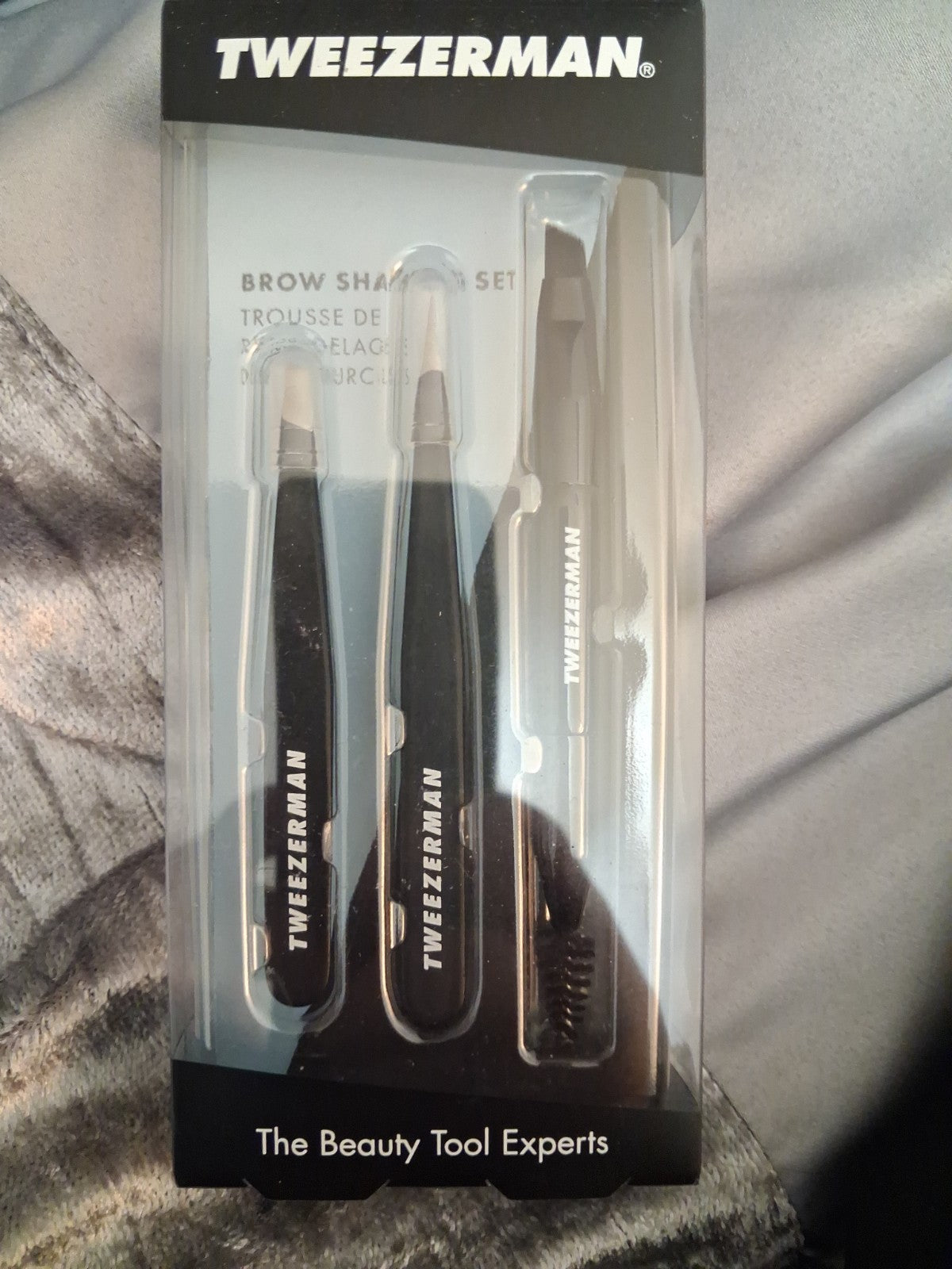 Tweezerman Brow Shaping Tweezer Set 3-Piece with Mini Brow Brush Black Vegan