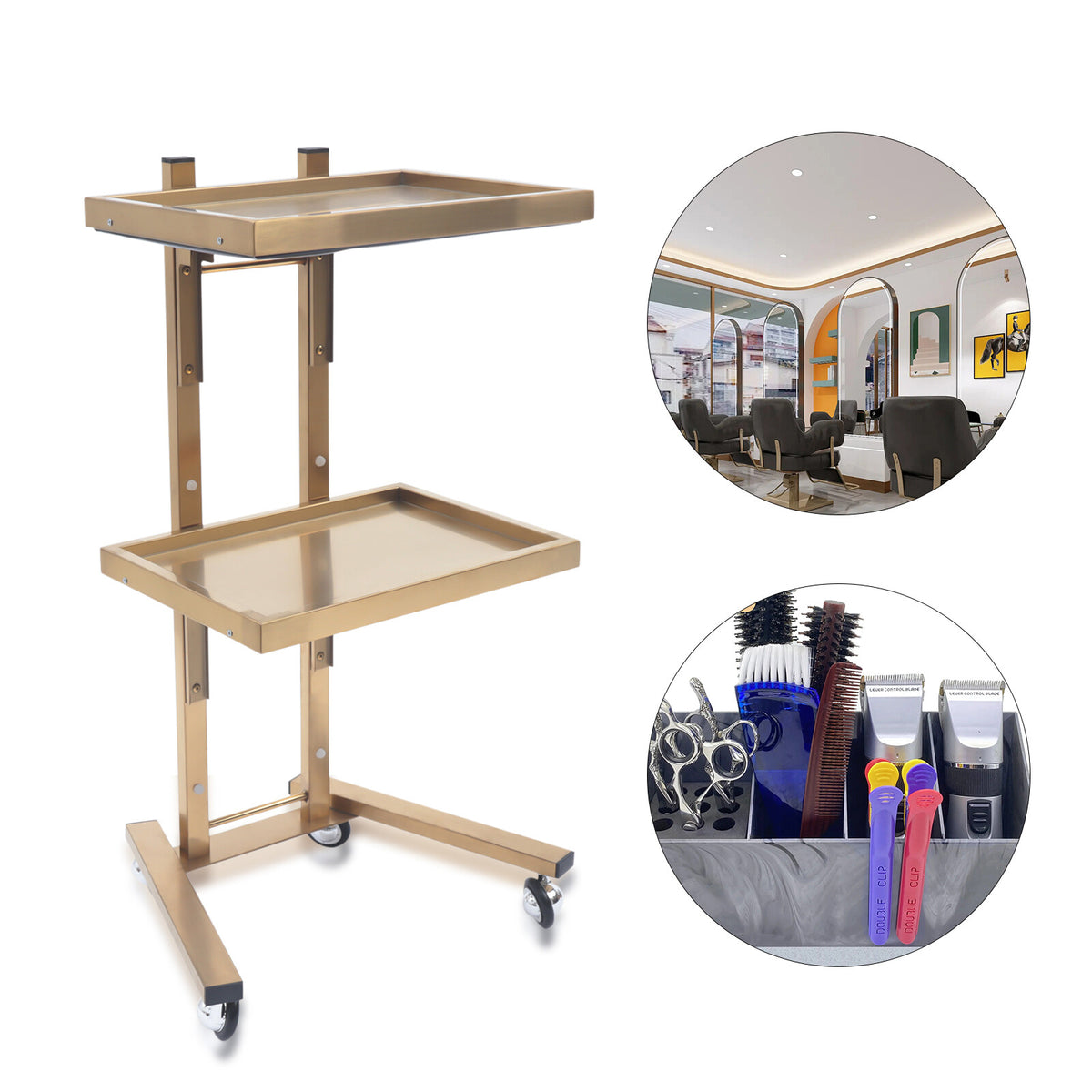 Stainless Steel 2-Tier Salon & Spa Utility Cart with Wheels