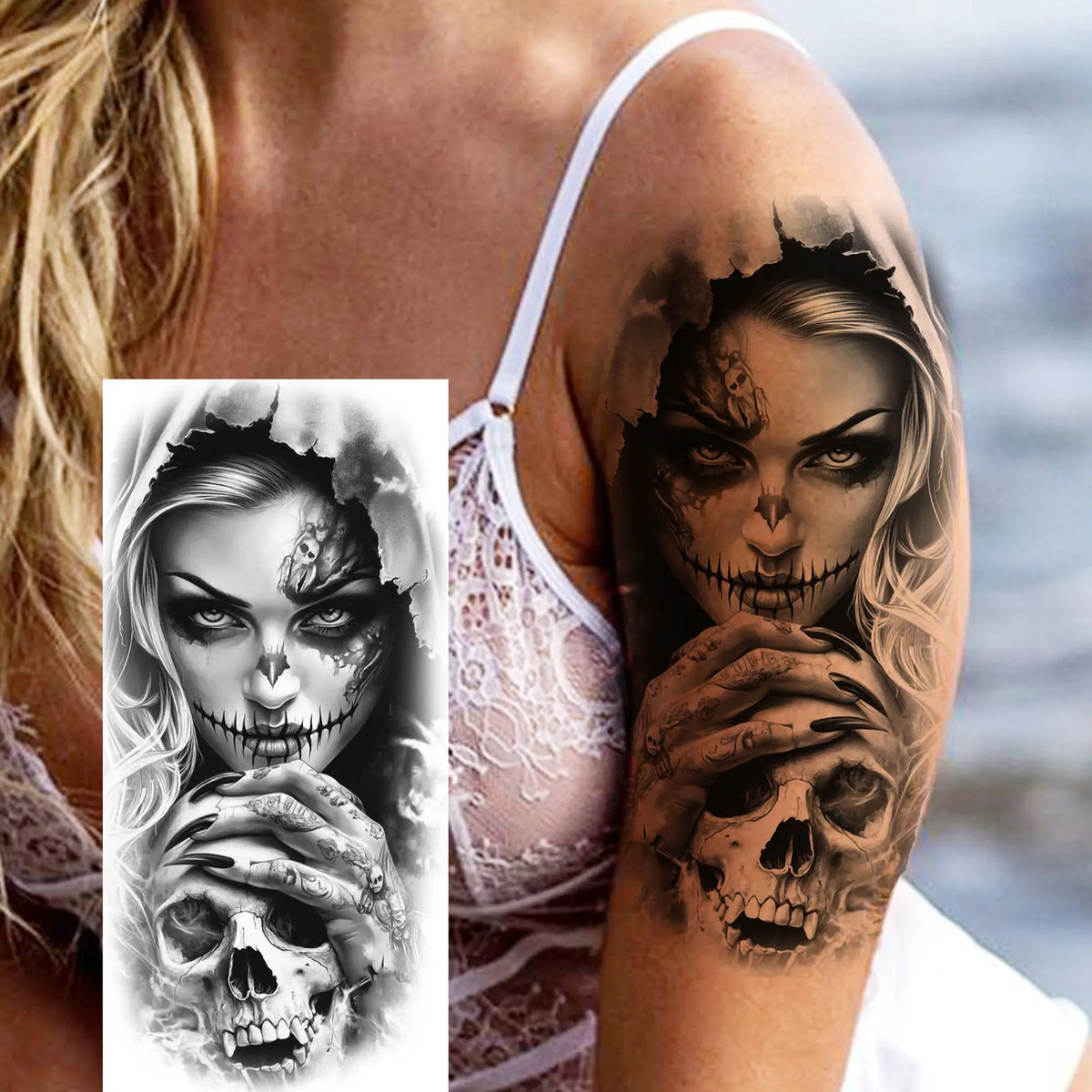 Waterproof Temporary Tattoo Sticker - Evil Joker Face, Long Lasting Realistic Design