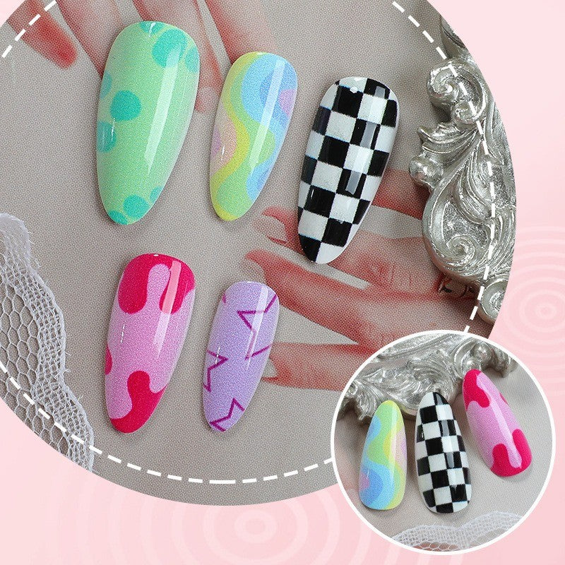 48Pcs Rainbow Checkerboard Oval False Nails Set - Trendy Press-On Manicure