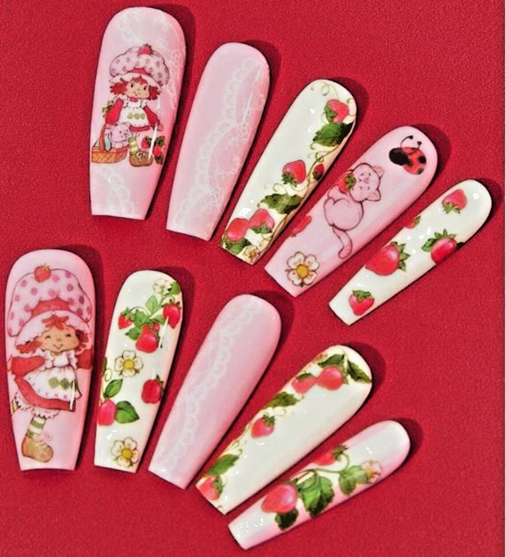 Strawberry Shortcake Character Nail Art Stickers - 3D Decals for Nails
