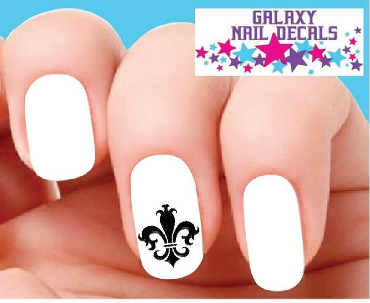 Waterslide Nail Decals Set of 20 Black Fleur De Lis Nail Art Accessories
