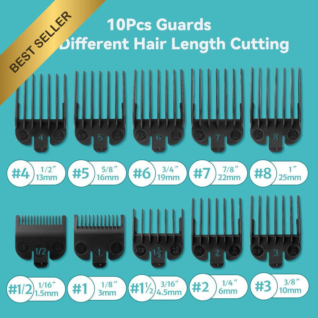 10-Piece Clipper Guard Set for Wahl Hair Clippers - Replacement Guides, Black