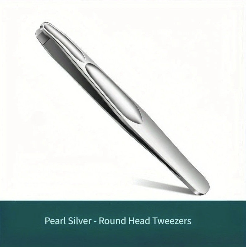 Stainless Steel Precision Tweezers for Eyebrow Facial Hair Grooming - Safe Round Head Design