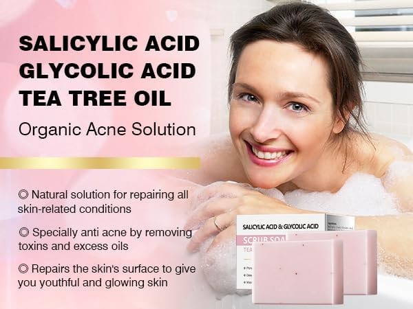 Salicylic Acid Facial & Body Exfoliating Soap Bar with Glycolic & Tea Tree
