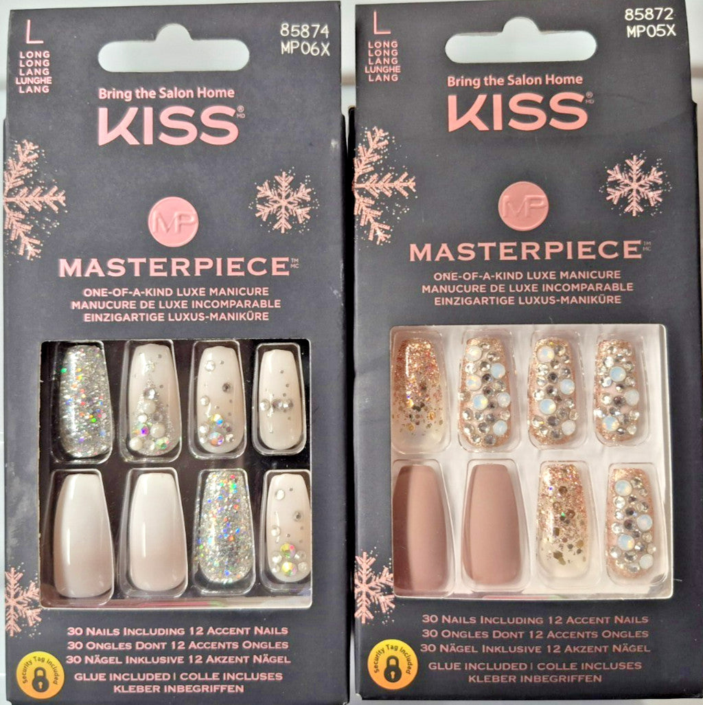 Long Coffin Shape Glitter & Jewel Accented Press-On Nails - 30 Count