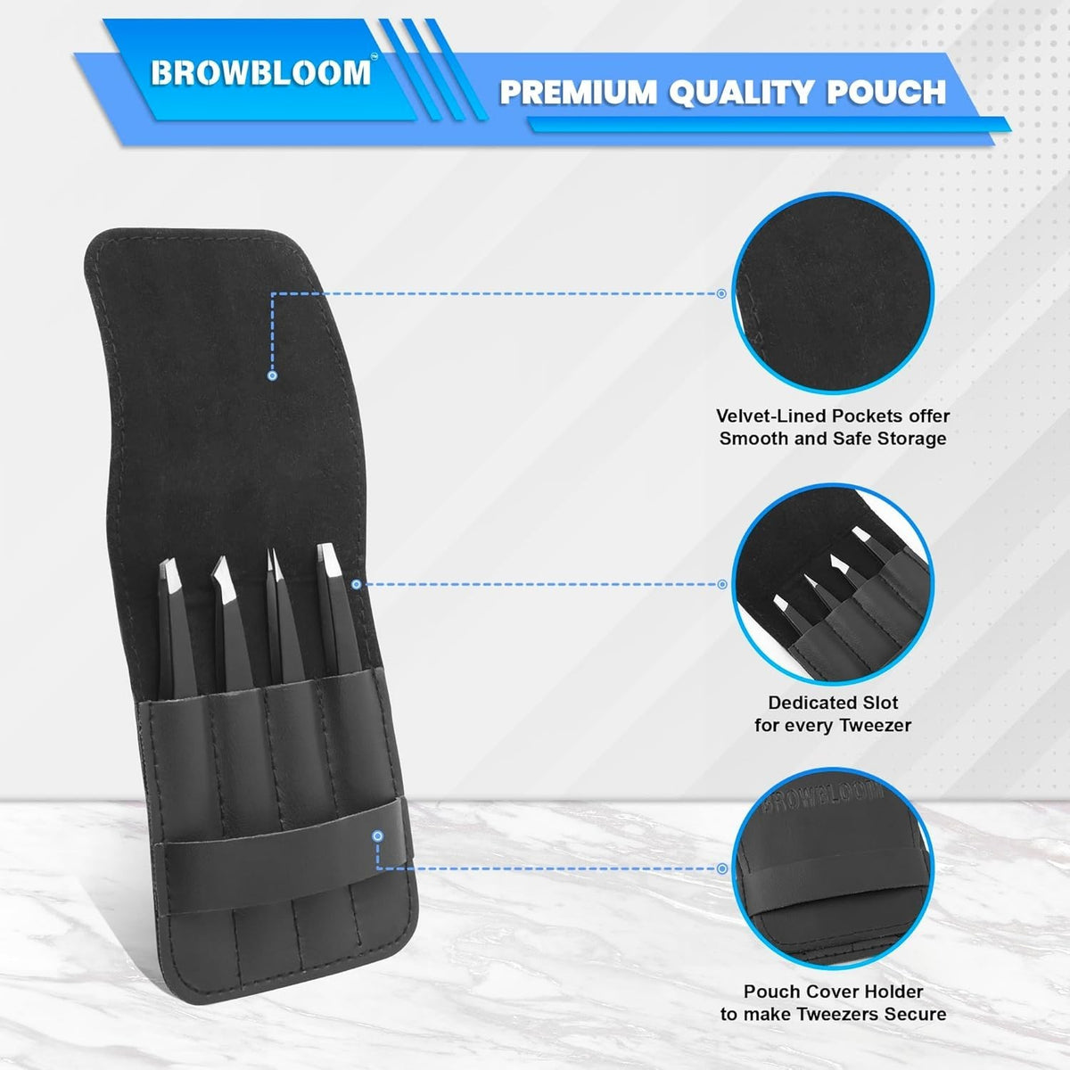 Professional Tweezers Set for Facial Hair & Eyebrows - Stainless Steel, 4 Pieces