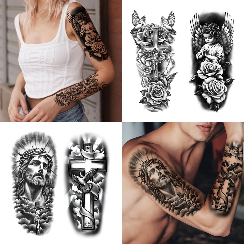 77 Sheets Temporary Tattoos Cross & Religious Designs for Women & Men
