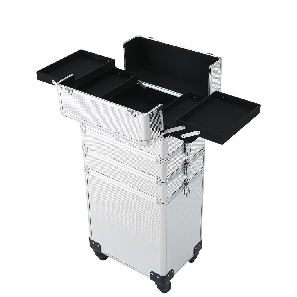 4-in-1 Aluminum Rolling Makeup Train Case with Drawers and Wheels