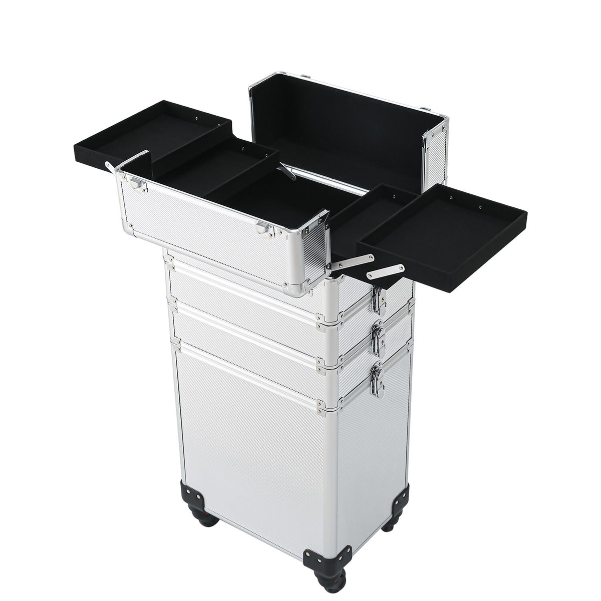 4-in-1 Aluminum Rolling Makeup Train Case with Drawers and Wheels