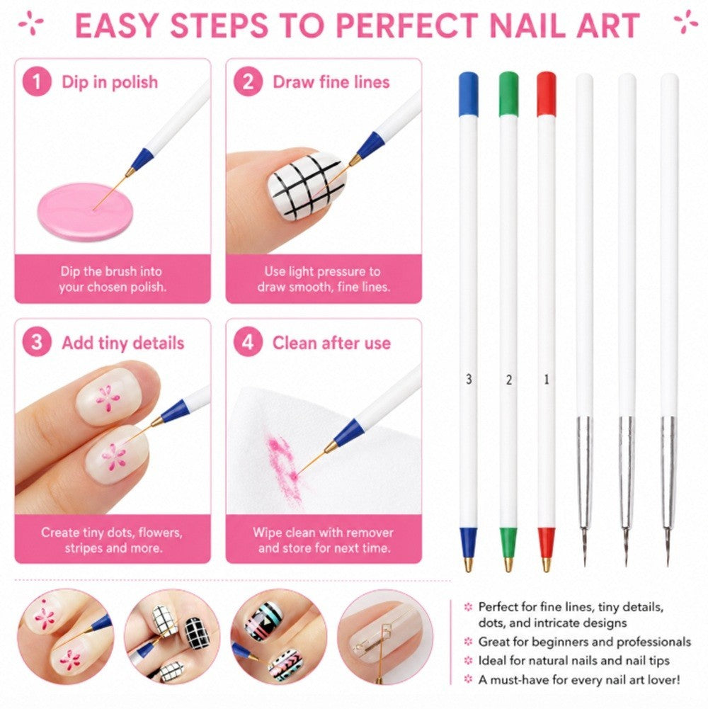 6-Pack Nail Art Liner Brush Set for Precise Manicure & Creative Nail Designs