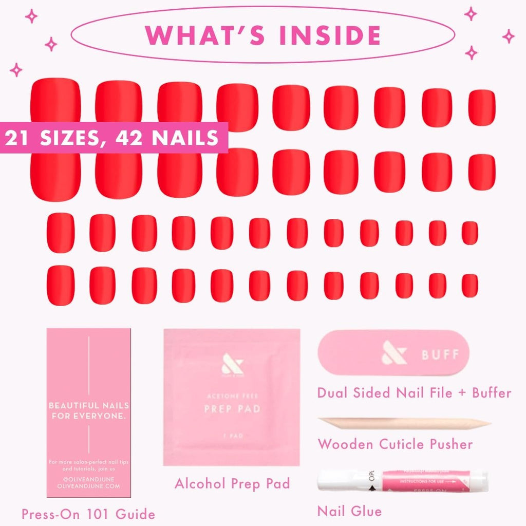 Press-On Nails Extra Short Red False Nails for Manicure - Olive & June