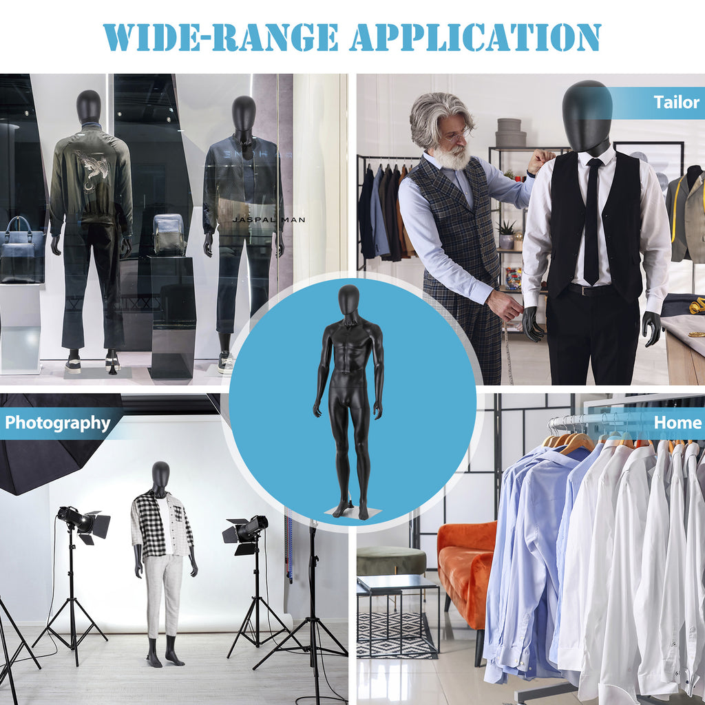 Full Body Adjustable Male Mannequin Stand 73 Inch Black for Fashion Display