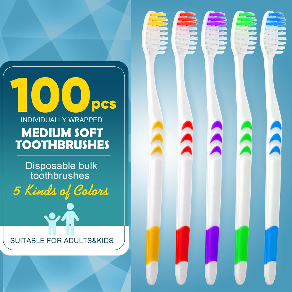 100 Pack Disposable Soft Bristle Toothbrushes Individually Wrapped Travel & Household