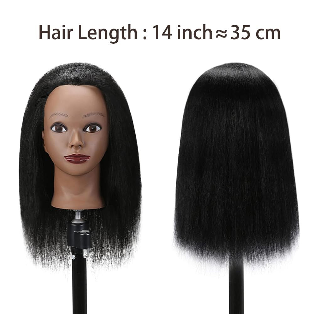 14-Inch Real Hair Mannequin Head for Cosmetology Training & Hair Styling