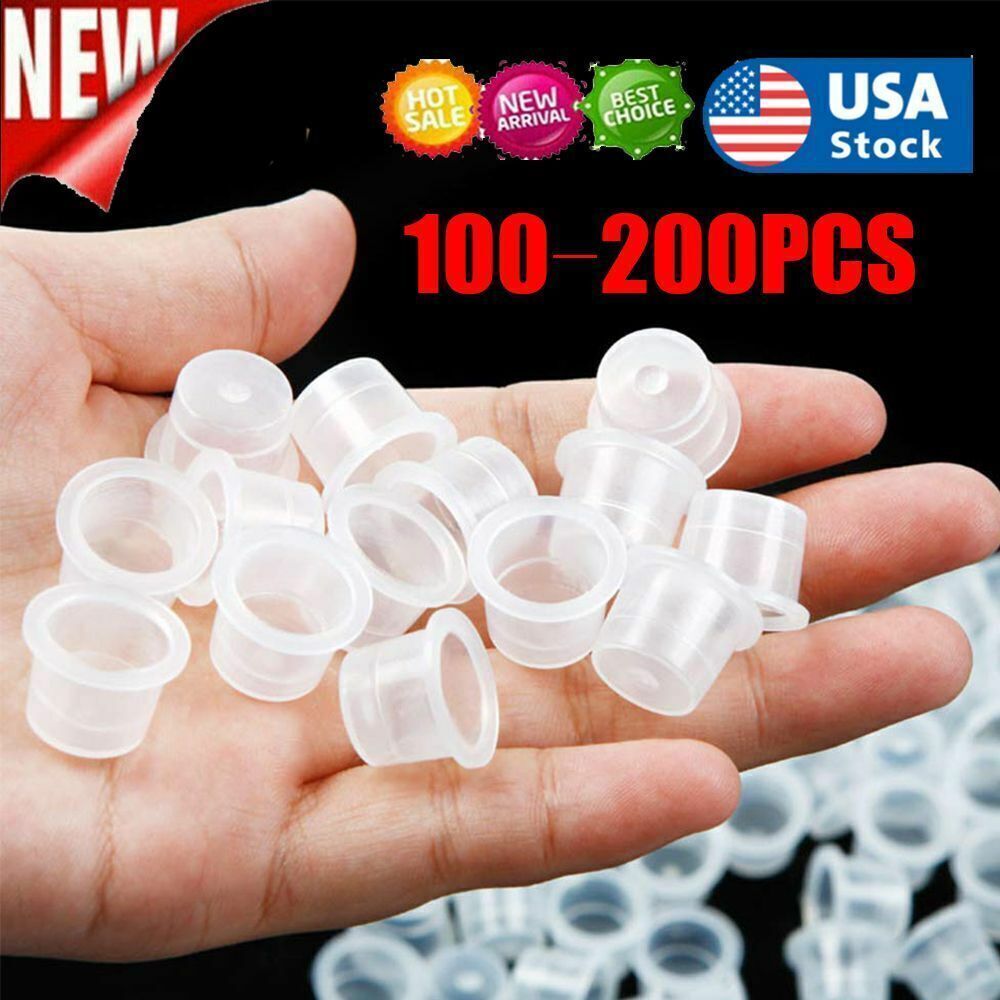 Tattoo Ink Cups 100/200 Pcs Mixed Size Permanent Clear Holder Set