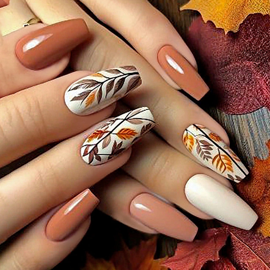 Medium Coffin Autumn Spirit Full Cover Nail Tips Set with Glue & File