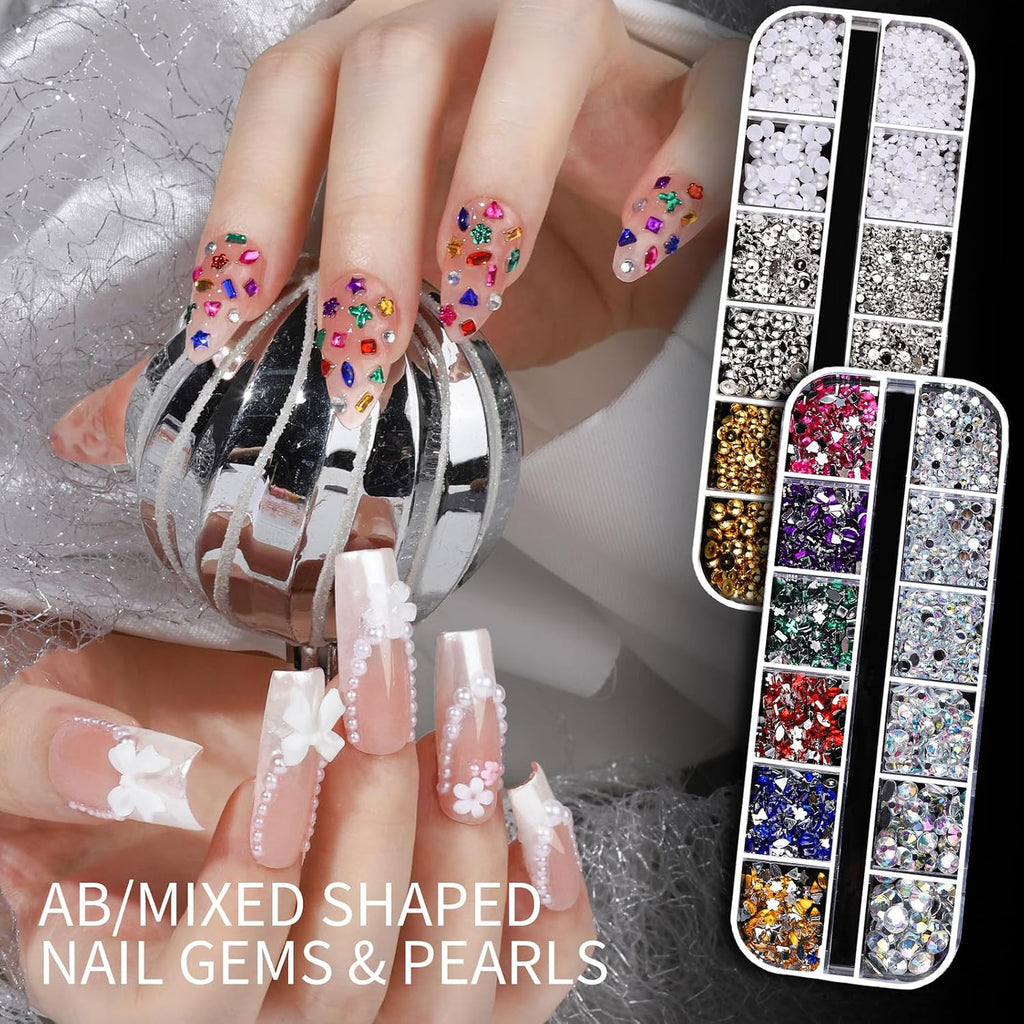 Nail Charms and Gems Set with 3D Nail Art Stickers for DIY & Salon Use