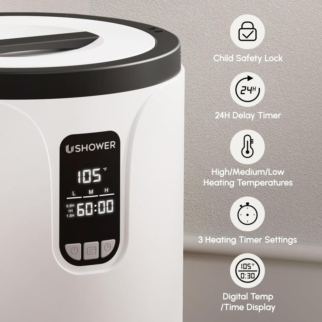 20L Towel Warmer Bucket with LCD Display - Fits 2 Oversized Towels, Safety & Timer