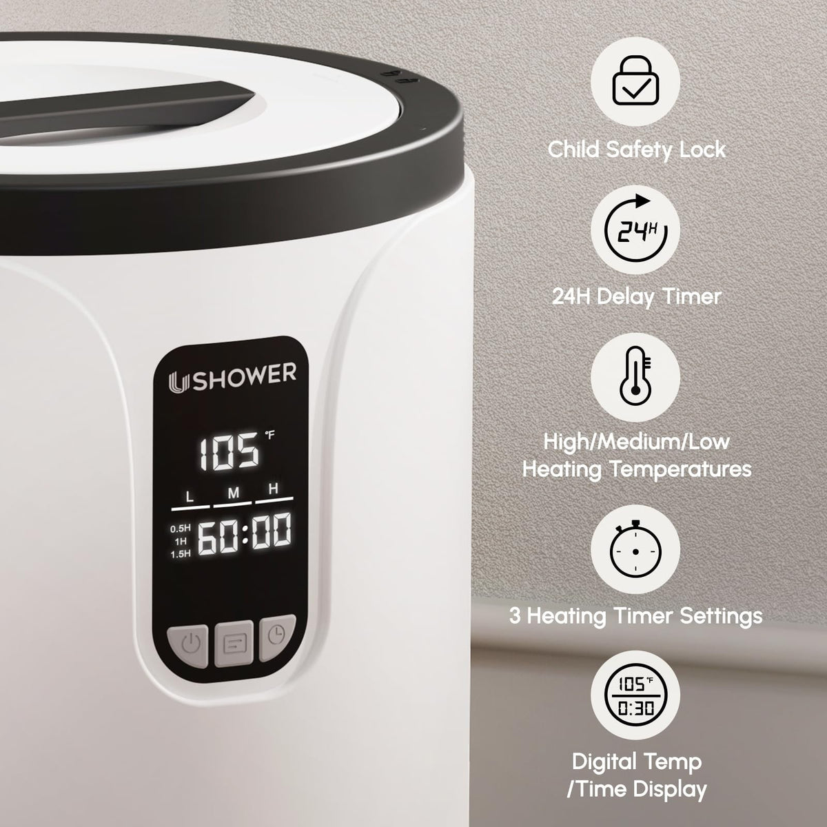 20L Towel Warmer Bucket with LCD Display - Fits 2 Oversized Towels, Safety & Timer